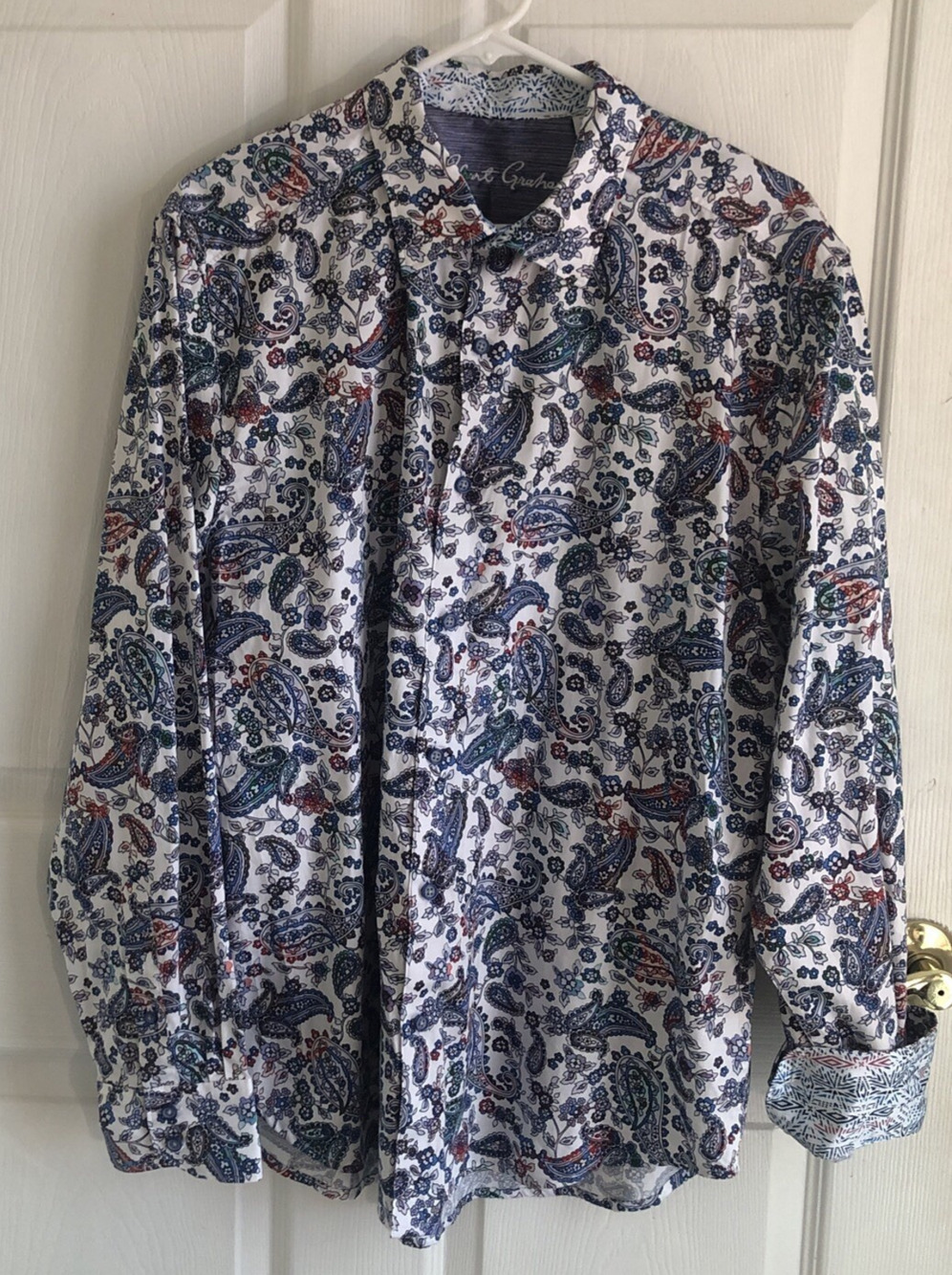 Robert Graham XL paisley dress shirt long sleeve flip cuff button down Preppy